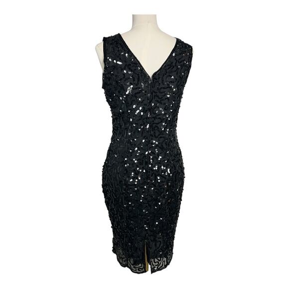 Vintage Sequined Cocktail Dress Party Holiday 80s 90s Retro Black LBD Glam M - Picture 5 of 7